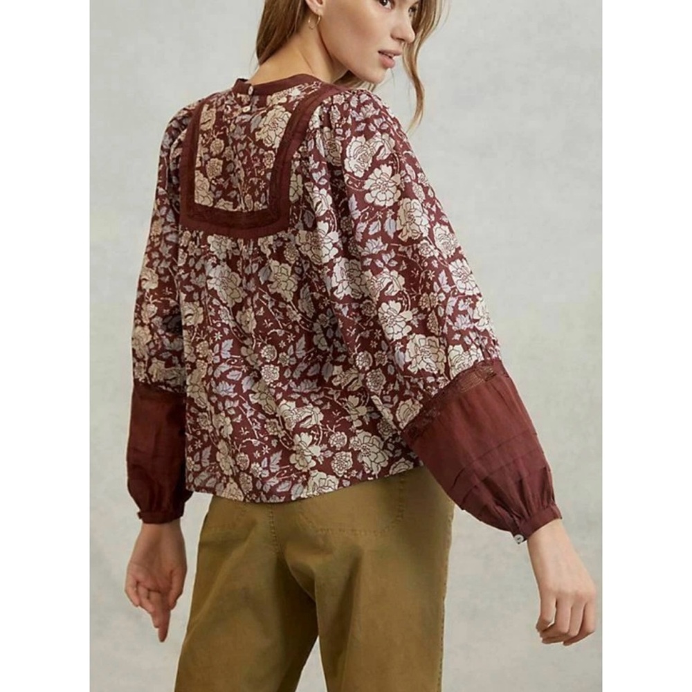 Cleobella Harley Blouse Balloon Sleeve Embroidered Floral Rafia Anthropologie